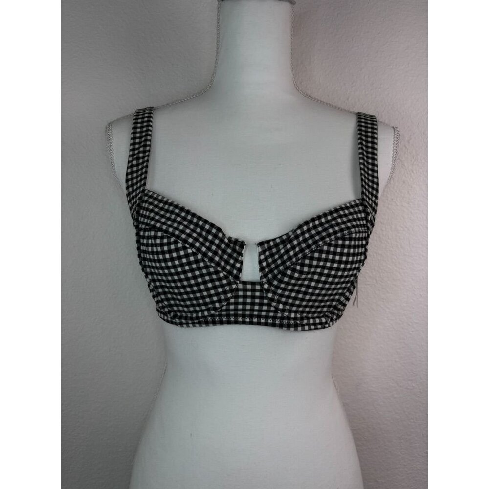 Victoria's Secret‎ 34D black white checked underwire lace up back bikini top NWT